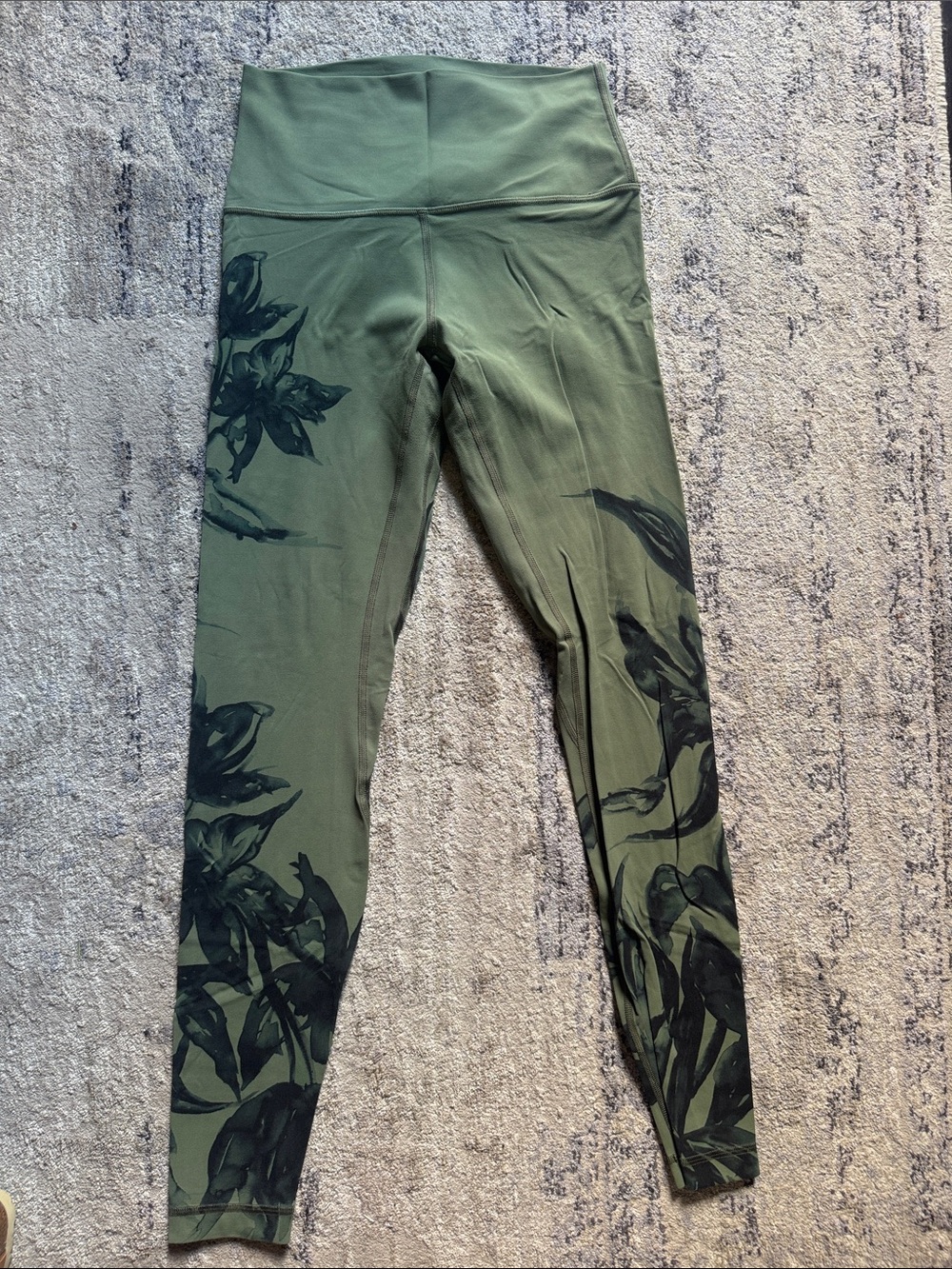 Lululemon Align High-Waist Olive Green Leggings with Black Floral Print